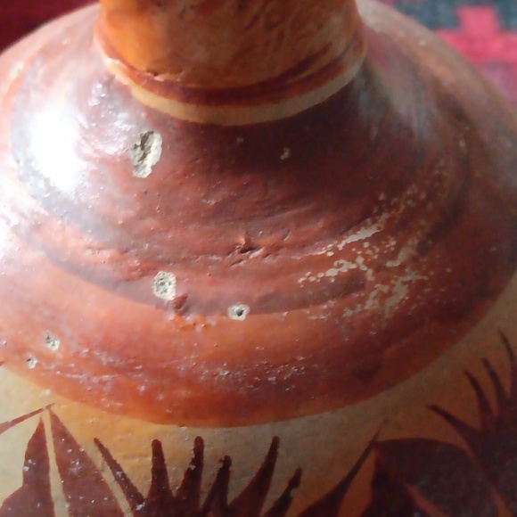 Vintage Handmade Rustic Mexican Clay Pottery Water Jug Decanter With Cup 8" Tall - Picture 16 of 16